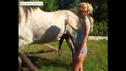 beautiful butt girl was sucking and fucking the horse outside
