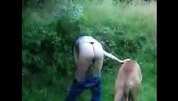 Good girl taking dog outside and sex hard