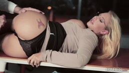Horny busty blonde glasses seduce her cowork at office
